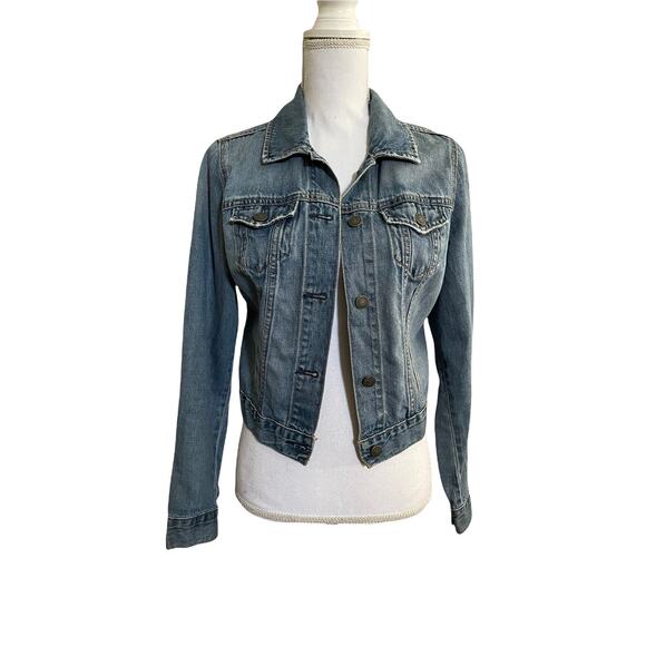 Old Navy Womens Small Jean Jacket Button Front Medium Wash Blue Trucker #4464 - Picture 1 of 9